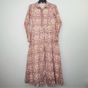 Livro Women’s XS Shirt Dress Floral Maxi Button Front Cottagecore 100% Cotton